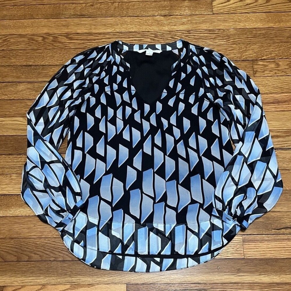 Diane Von Furstenberg Black and Blue Geometric Blouse